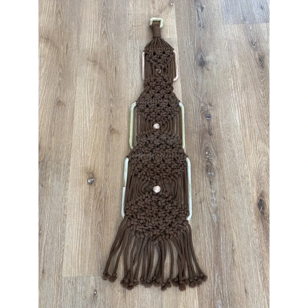 Vintage Boho Macrame Tiered Wall Hanging Brown Retro Fiber Art Decor 35in‎ MCM